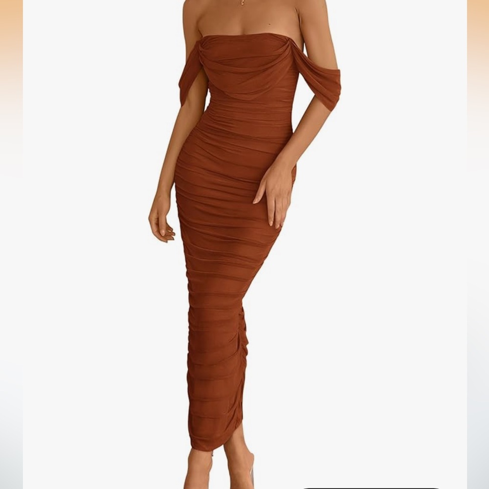Chic Rust Maxi Dress with Draped Design